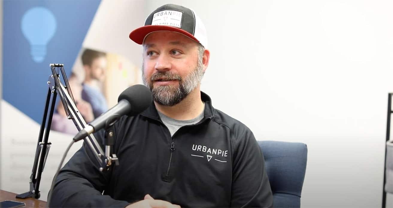 Justin Buck recording a podcast with Banowetz Marketing in Cedar Rapids, Iowa.