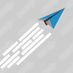 Graphic of a paper plane flying quickly upward.