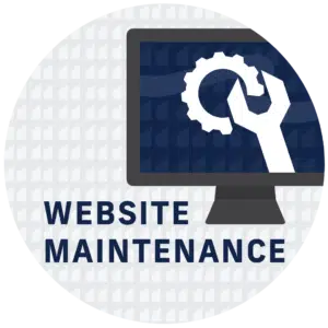 Website maintenance package product icon with a graphic of a computer showing a website with a gear and wrench.