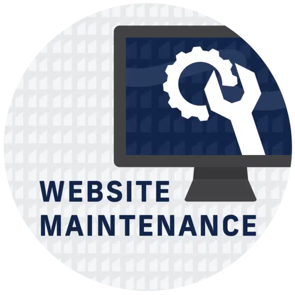 Website maintenance package product icon with a graphic of a computer showing a website with a gear and wrench.